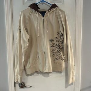 Vintage Y2K Hard Rock Cafe Beige Brown Embroidered Hoodie Size XL